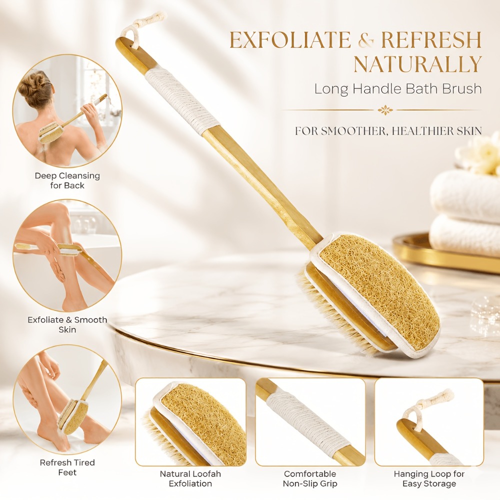 Wood Long Handle Bath Brush Na - đánh giá và giá Body Loofah Natural